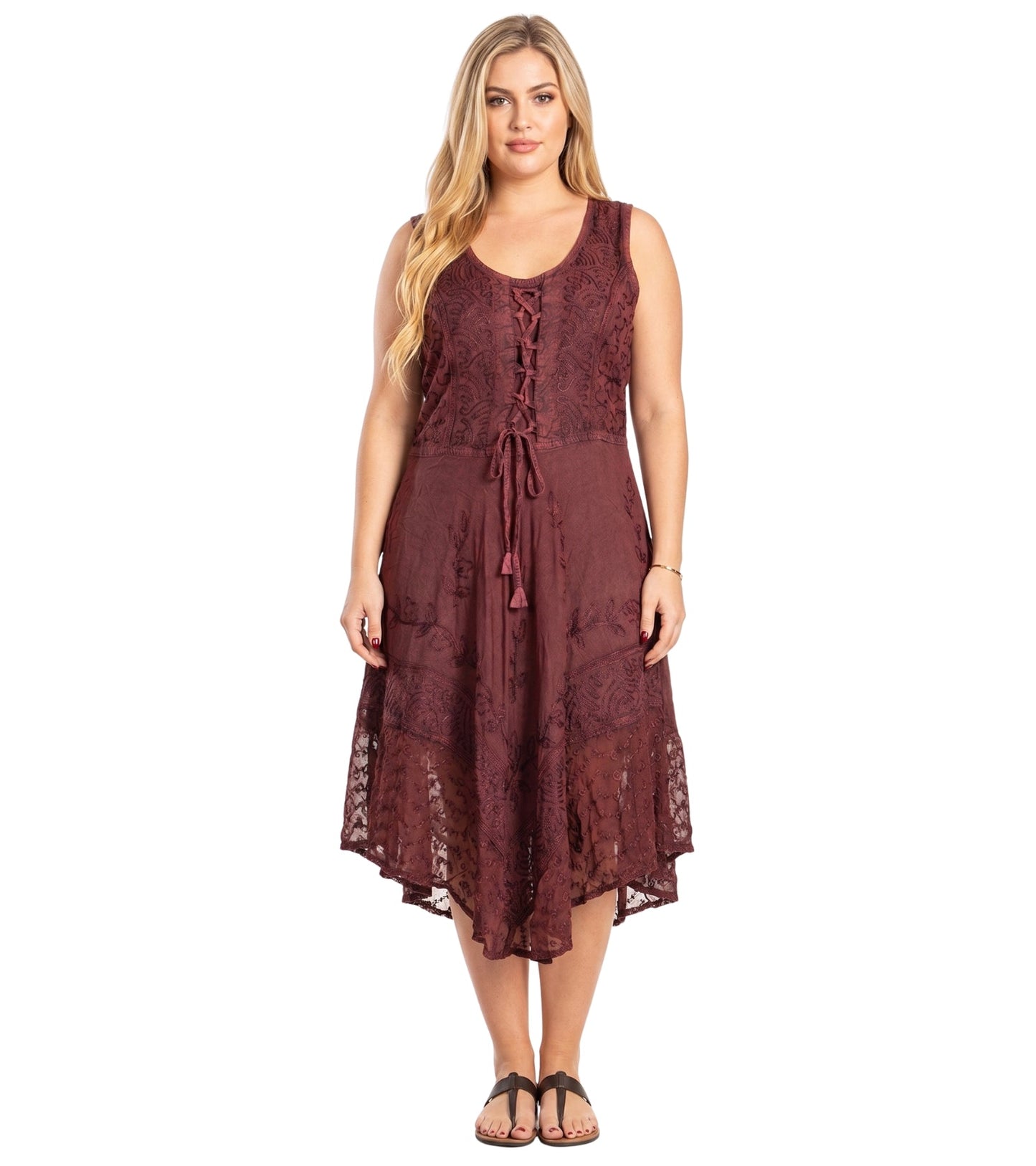 Sakkas Magdilena Stonewashed Corset Front Embroidered Dress