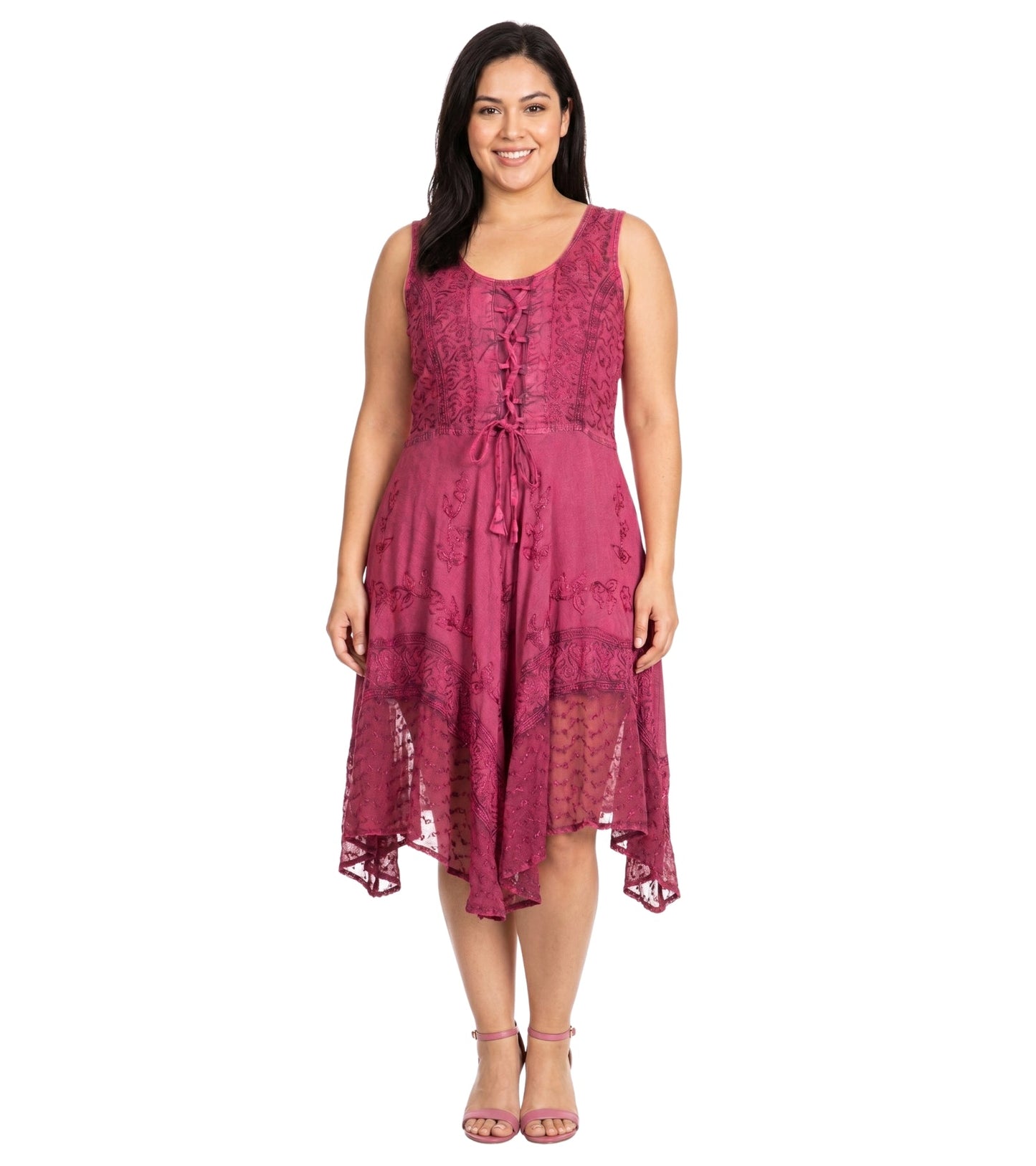 Sakkas Magdilena Stonewashed Corset Front Embroidered Dress