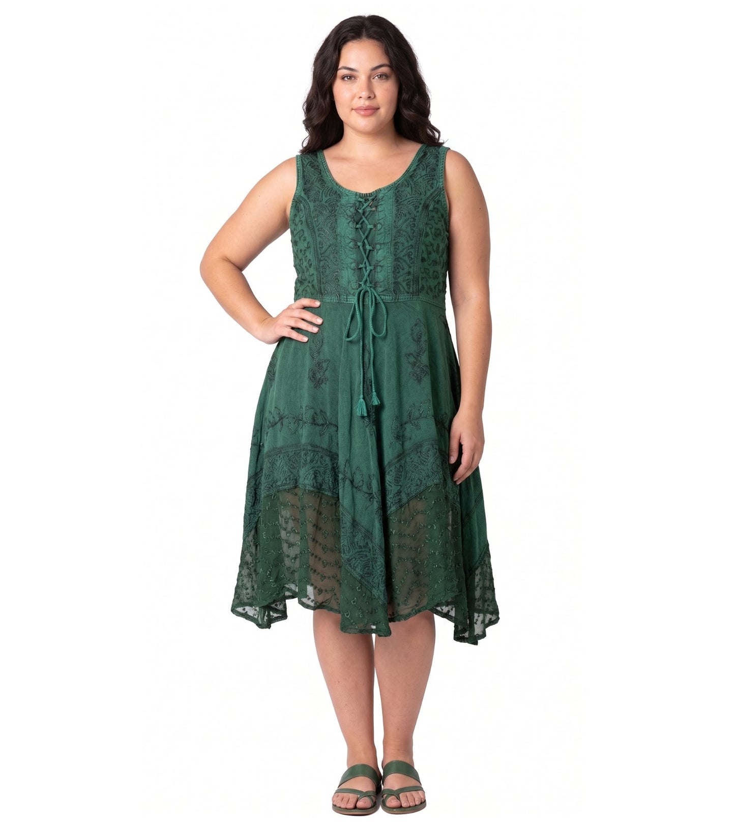 Sakkas Magdilena Stonewashed Corset Front Embroidered Dress
