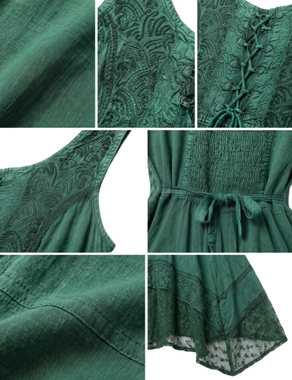Sakkas Magdilena Stonewashed Corset Front Embroidered Dress