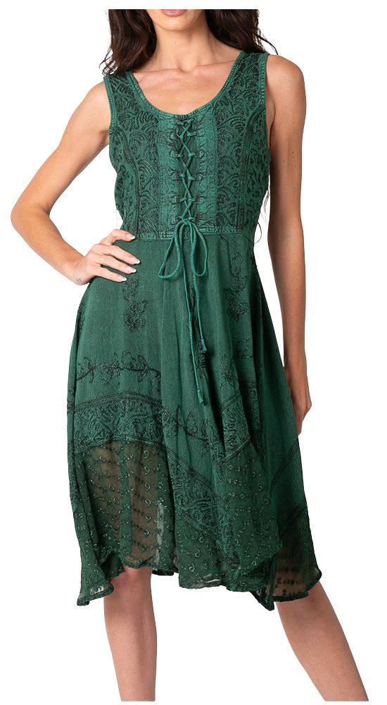 Sakkas Magdilena Stonewashed Corset Front Embroidered Dress