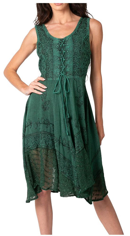 Sakkas Magdilena Stonewashed Corset Front Embroidered Dress