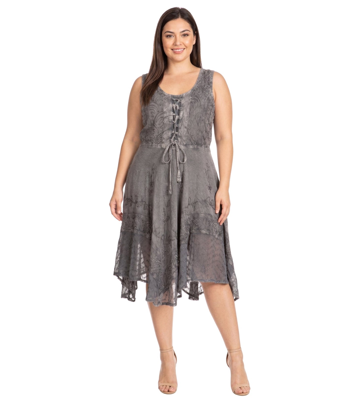 Sakkas Magdilena Stonewashed Corset Front Embroidered Dress