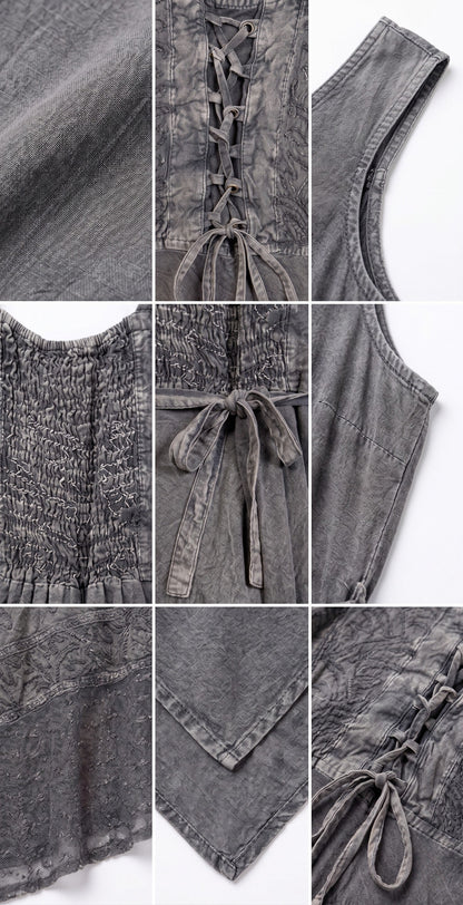 Sakkas Magdilena Stonewashed Corset Front Embroidered Dress