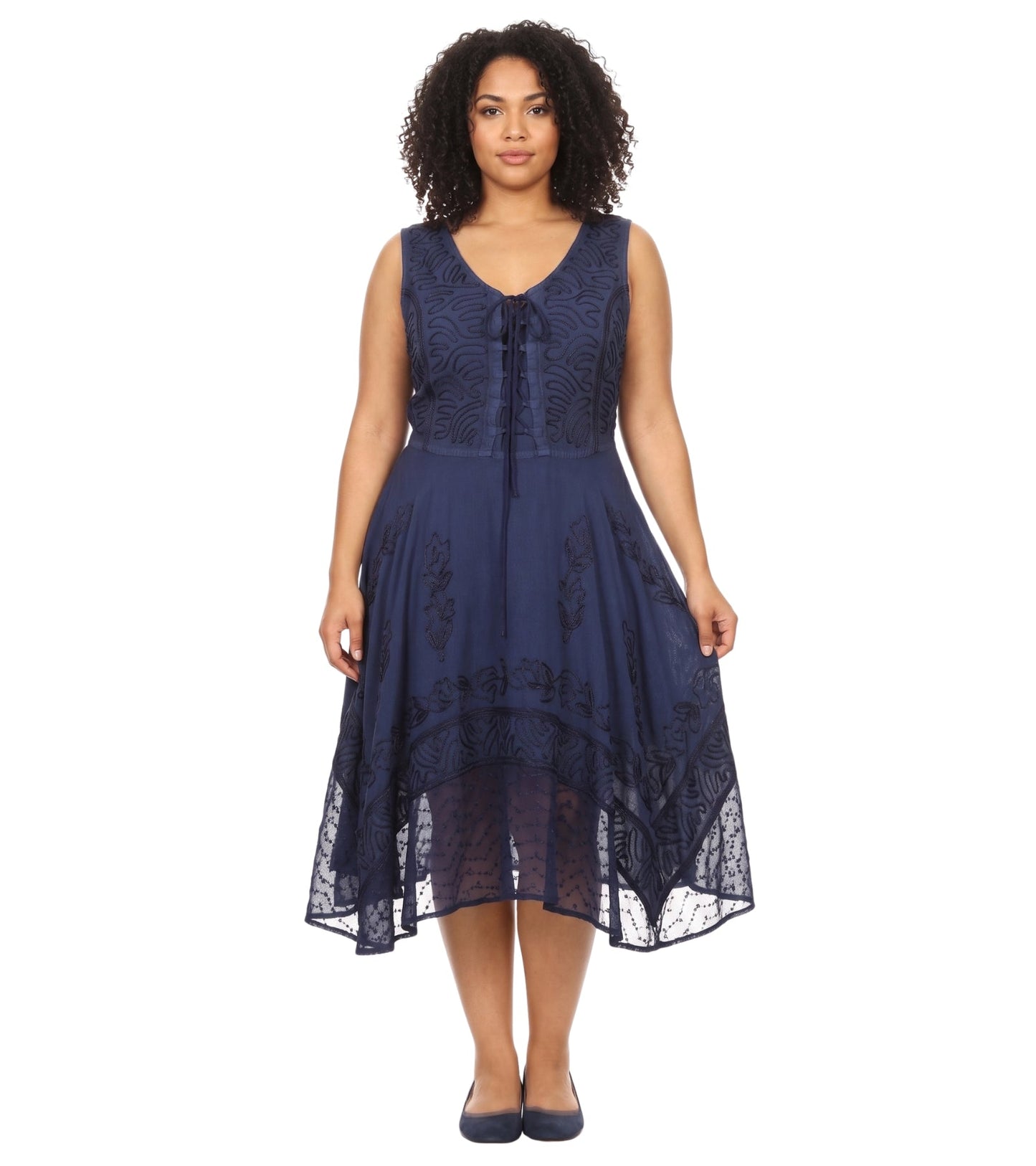 Sakkas Magdilena Stonewashed Corset Front Embroidered Dress