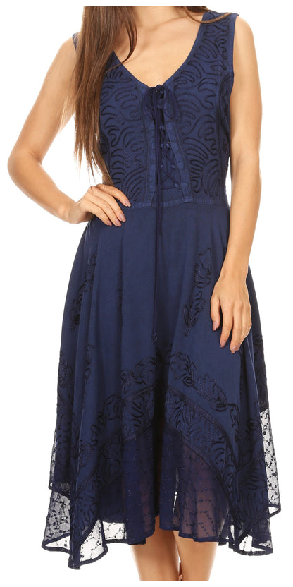Sakkas Magdilena Stonewashed Corset Front Embroidered Dress