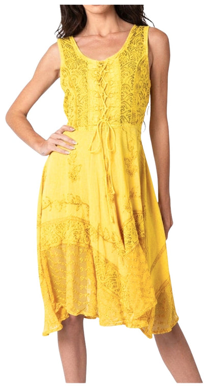 Sakkas Magdilena Stonewashed Corset Front Embroidered Dress
