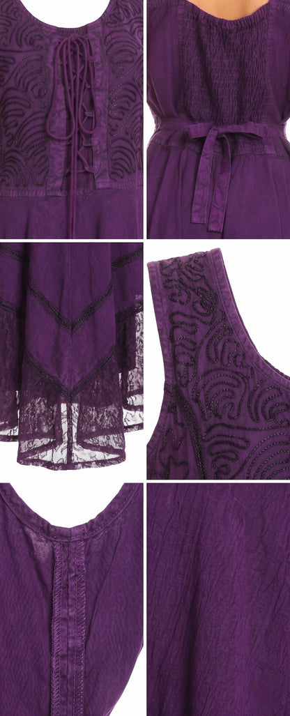 Sakkas Magdilena Stonewashed Corset Front Embroidered Dress