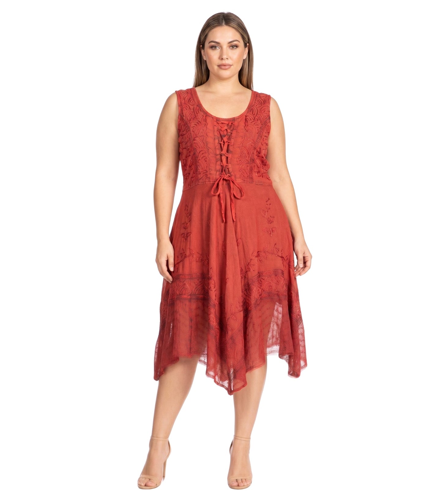 Sakkas Magdilena Stonewashed Corset Front Embroidered Dress
