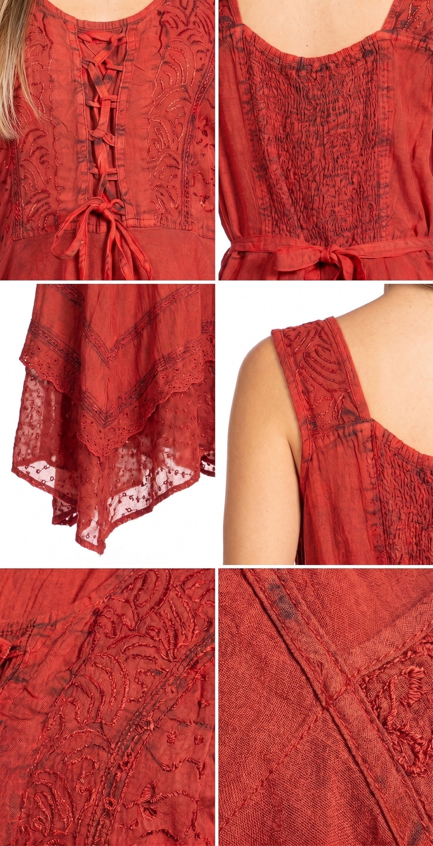 Sakkas Magdilena Stonewashed Corset Front Embroidered Dress