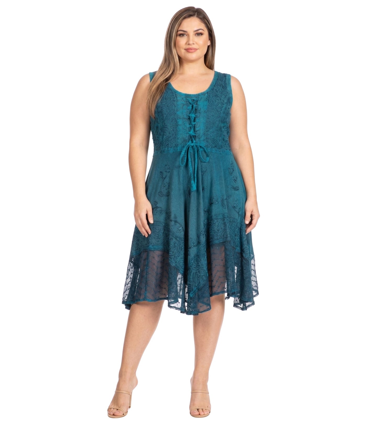 Sakkas Magdilena Stonewashed Corset Front Embroidered Dress