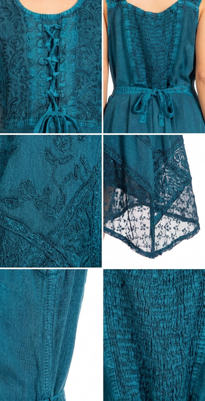 Sakkas Magdilena Stonewashed Corset Front Embroidered Dress