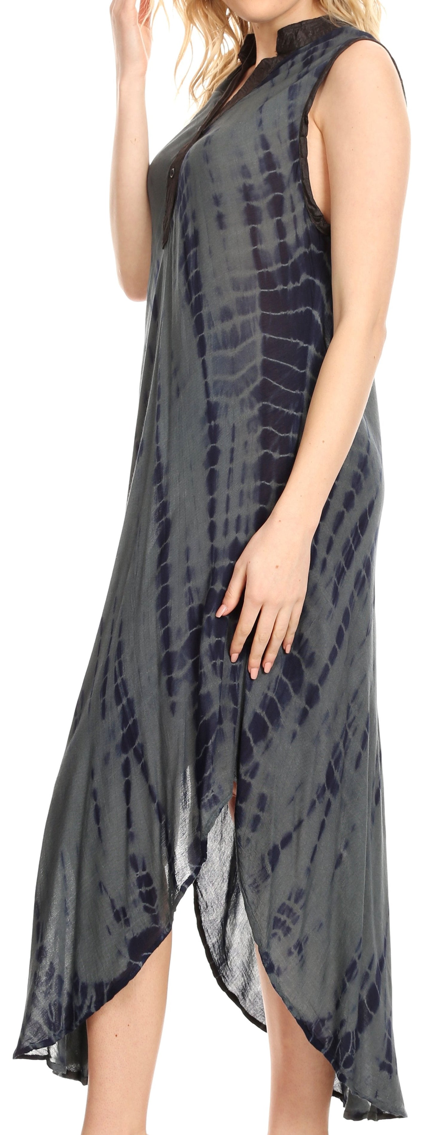 Sakkas Olivia Lightweight Sleeveless Tie Dye Dress with Mandarin Collar