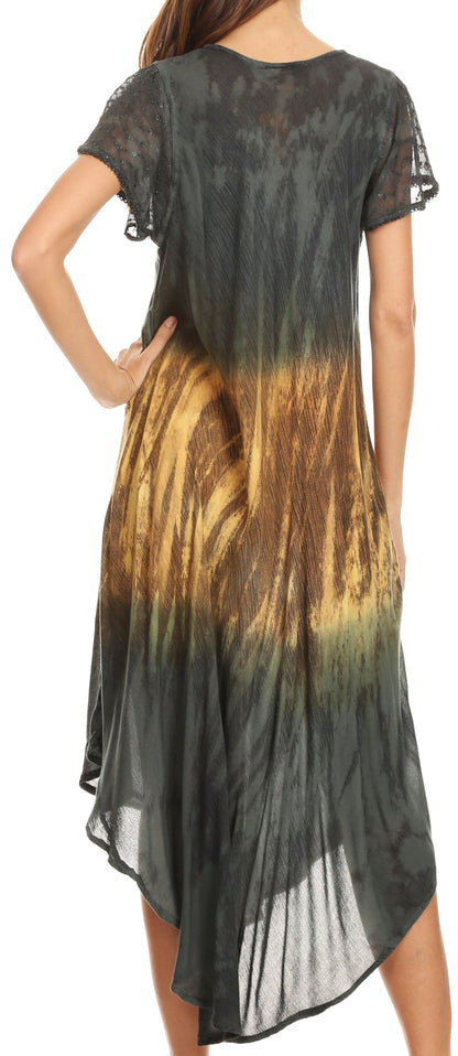Sakkas Samira Color Block Printed Sheer Cap Sleeve Relaxed Fit Dress | Cover Up
