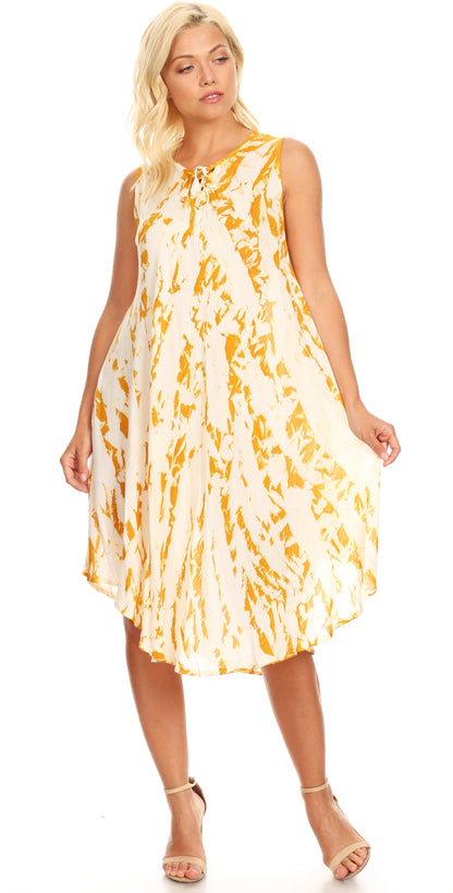 Sakkas Anni Women's Summer Casual Midi Sleeveless Loose Tie-dye Tank Sundress