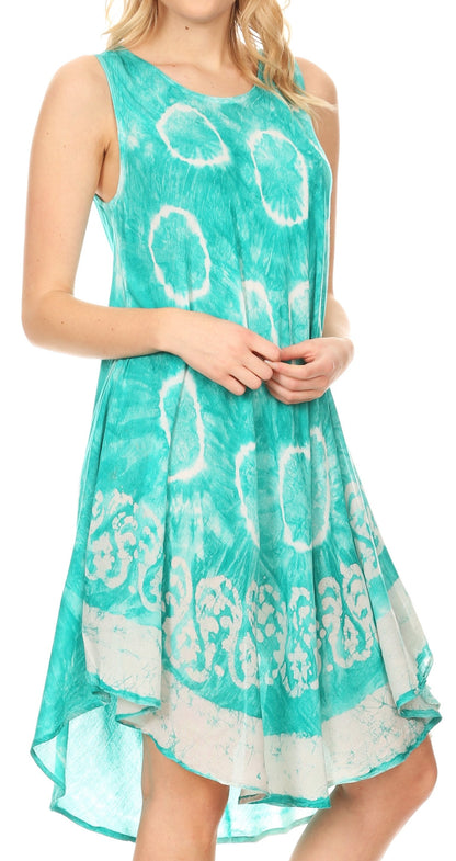 Sakkas Marlena Women's  Swing Sleeveless Tie Dye with Batik Nightgown Dress Cover