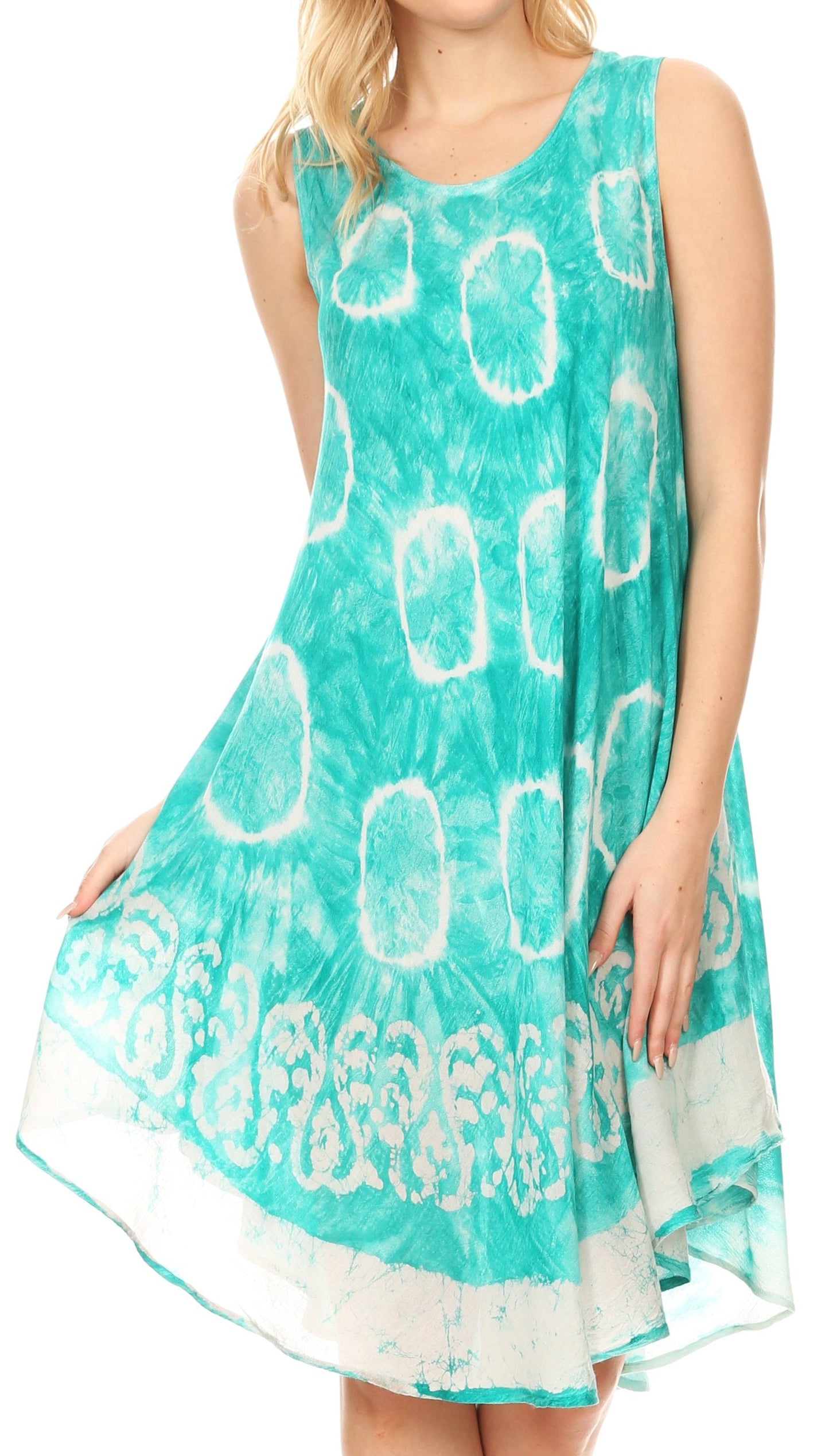 Sakkas Marlena Women's  Swing Sleeveless Tie Dye with Batik Nightgown Dress Cover