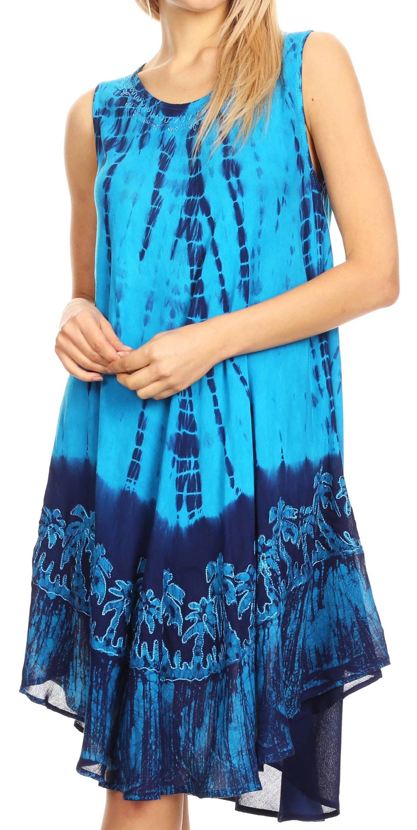 Sakkas Mariela Women's Tie Dye Loose Sleeveless Tank Short Nightgown Dress Coverup