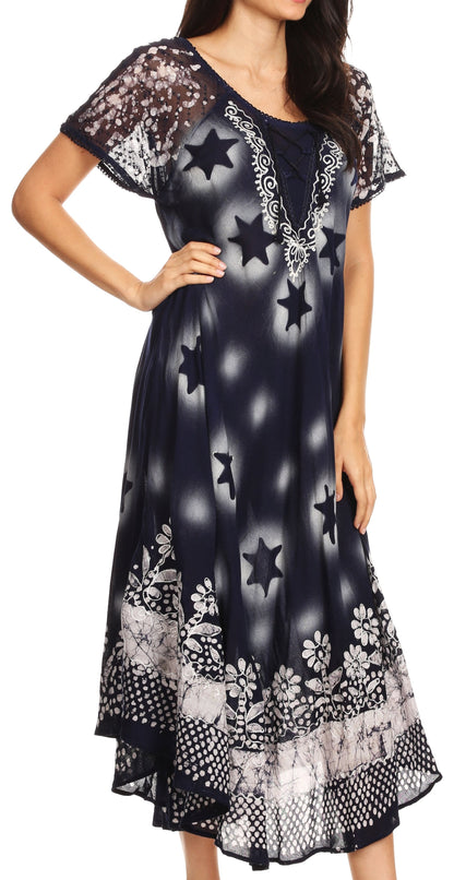 Sakkas Marga Women Maxi Summer Caftan Swimsuit Beach Cover Up Dress with Lace