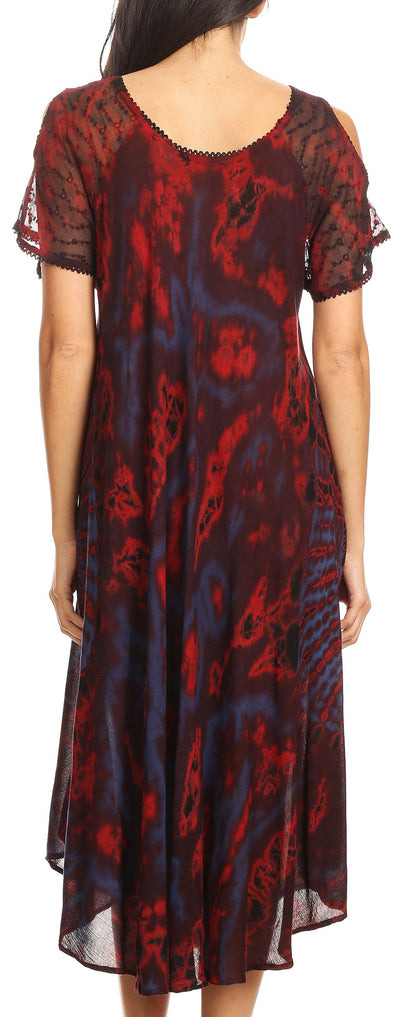 Sakkas Ada Women Cold Shoulder Caftan Relax Long Maxi Dress on Tie-dye with Corset