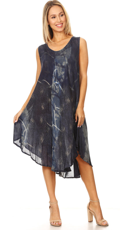 Sakkas Mita Women's Midi Loose Sleeveless Casual Sundress Tank Dress Cover-up