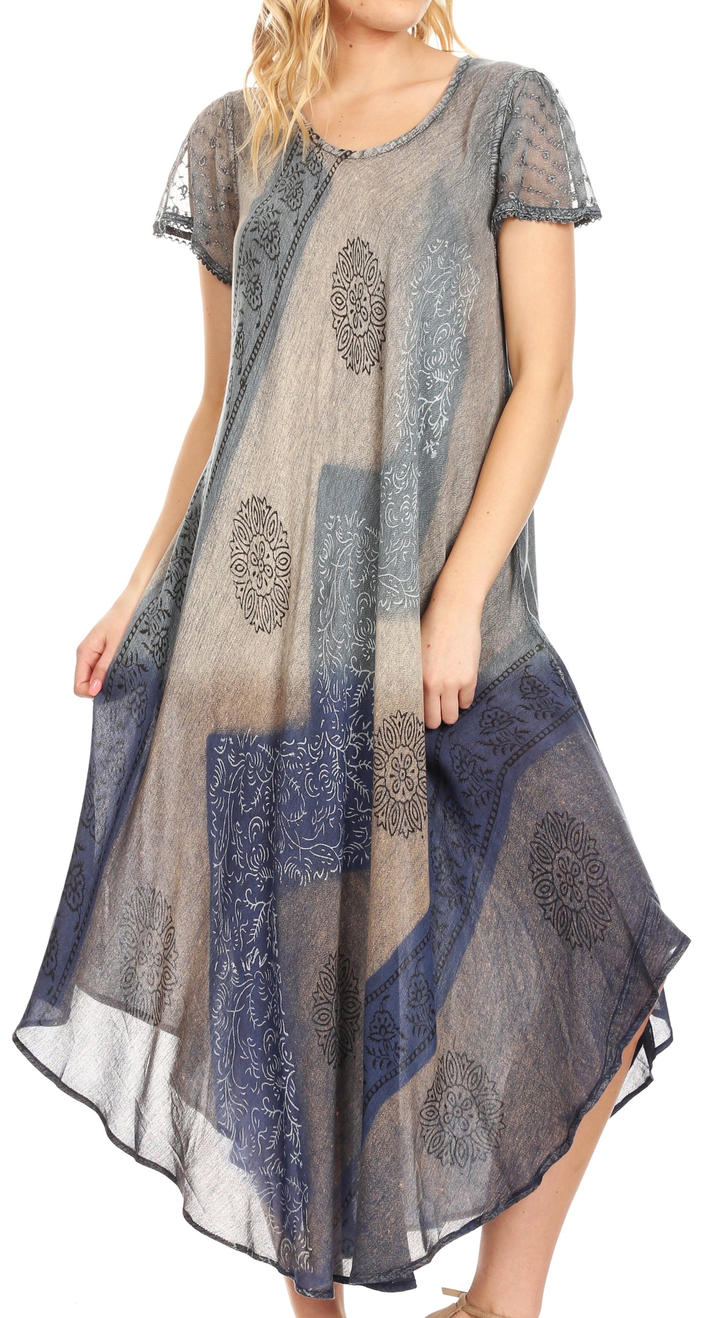 Sakkas Jonna Women's Short Sleeve Maxi Tie Dye Batik Long Casual Dress