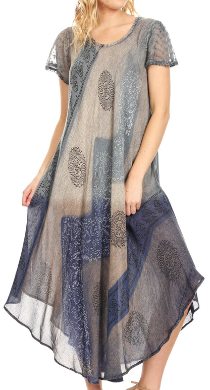 Sakkas Jonna Women's Short Sleeve Maxi Tie Dye Batik Long Casual Dress