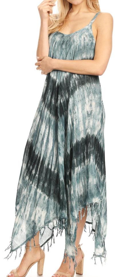 Sakkas Jass Women's Spaghetti Strap Casual Summer Sleeveless Tie-dye Dress