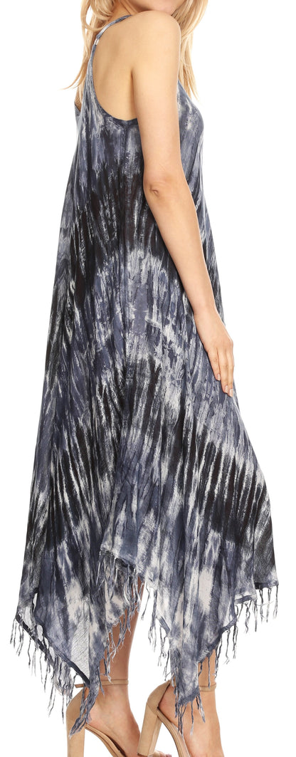 Sakkas Jass Women's Spaghetti Strap Casual Summer Sleeveless Tie-dye Dress