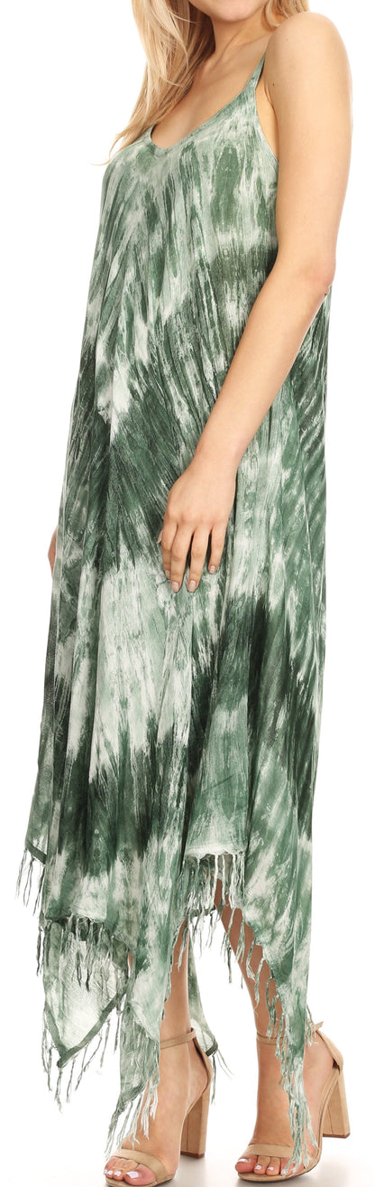 Sakkas Jass Women's Spaghetti Strap Casual Summer Sleeveless Tie-dye Dress