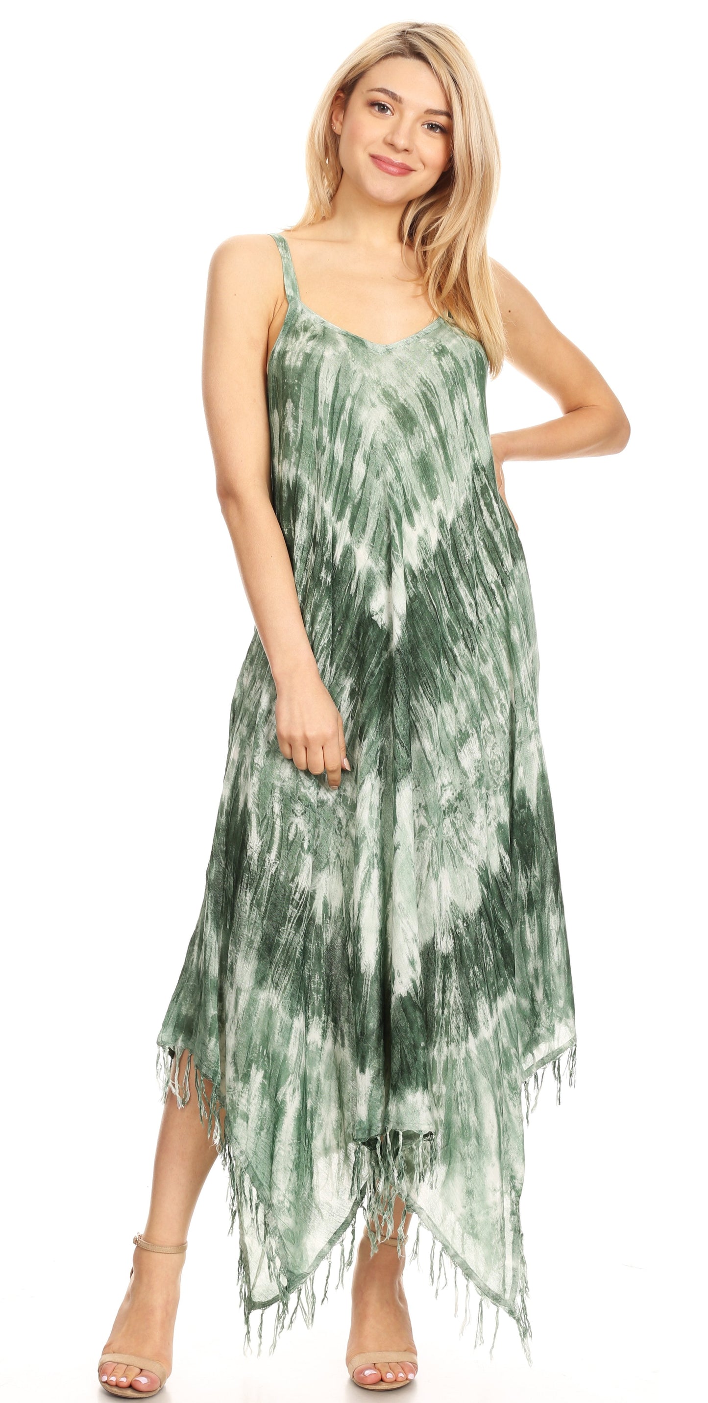 Sakkas Jass Women's Spaghetti Strap Casual Summer Sleeveless Tie-dye Dress