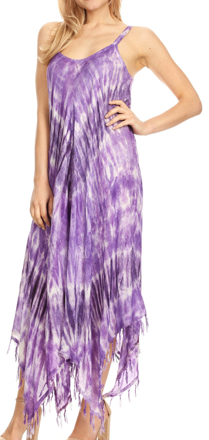 Sakkas Jass Women's Spaghetti Strap Casual Summer Sleeveless Tie-dye Dress