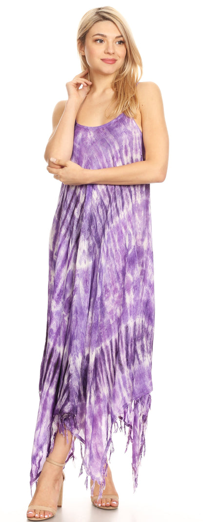 Sakkas Jass Women's Spaghetti Strap Casual Summer Sleeveless Tie-dye Dress