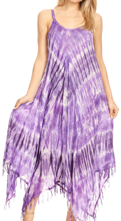 Sakkas Jass Women's Spaghetti Strap Casual Summer Sleeveless Tie-dye Dress