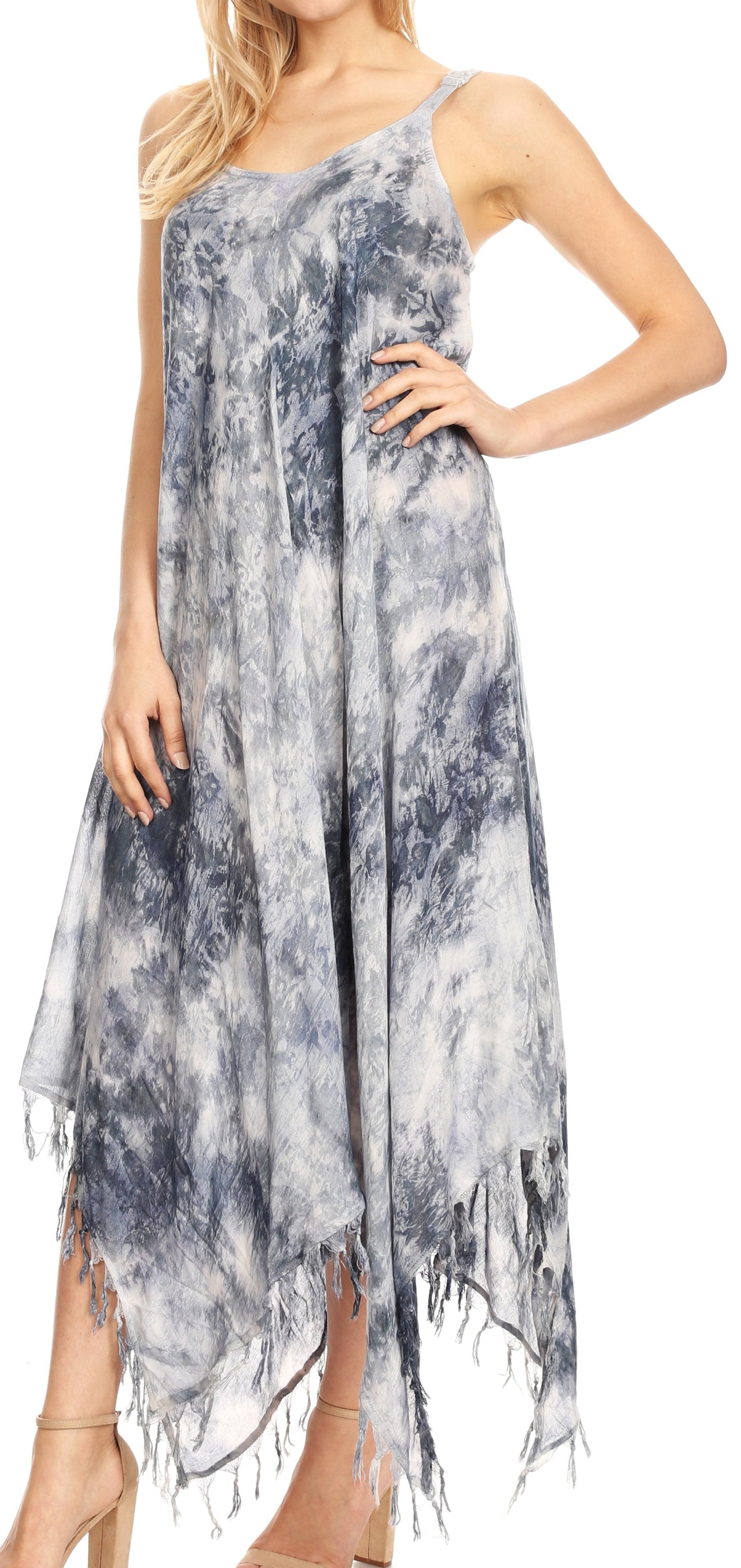 Sakkas Jass Women's Spaghetti Strap Casual Summer Sleeveless Tie-dye Dress