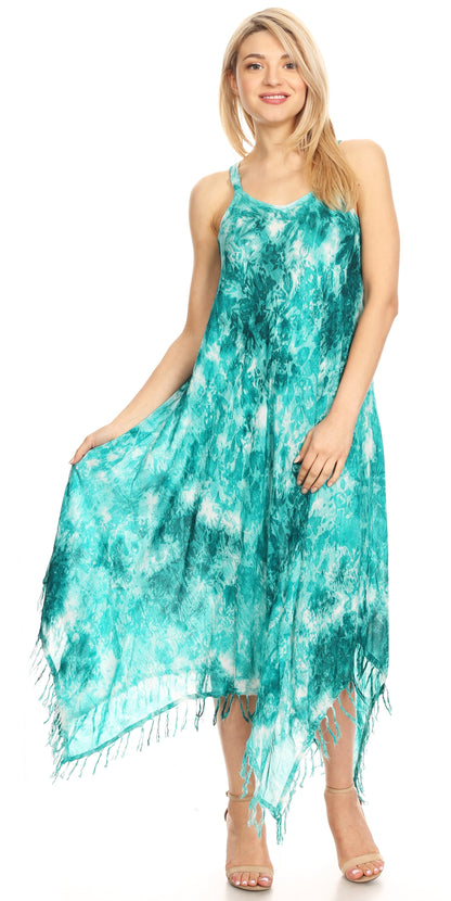 Sakkas Jass Women's Spaghetti Strap Casual Summer Sleeveless Tie-dye Dress