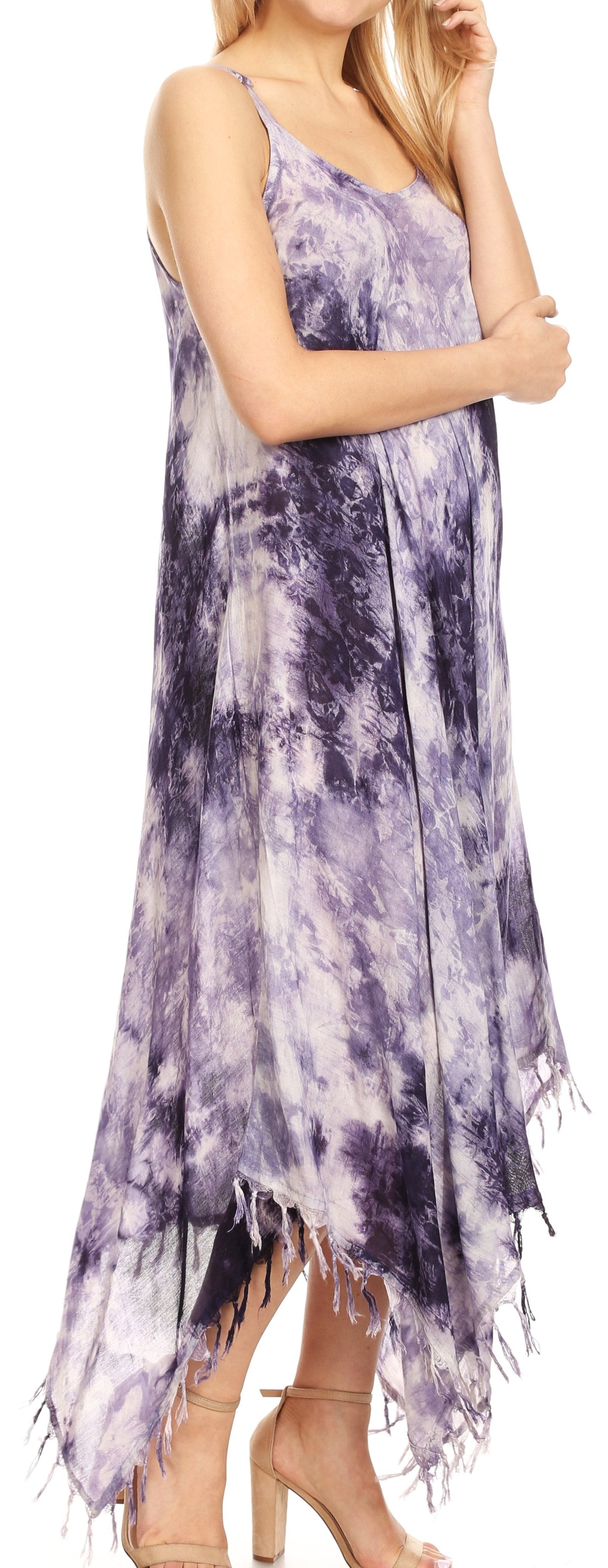 Sakkas Jass Women's Spaghetti Strap Casual Summer Sleeveless Tie-dye Dress