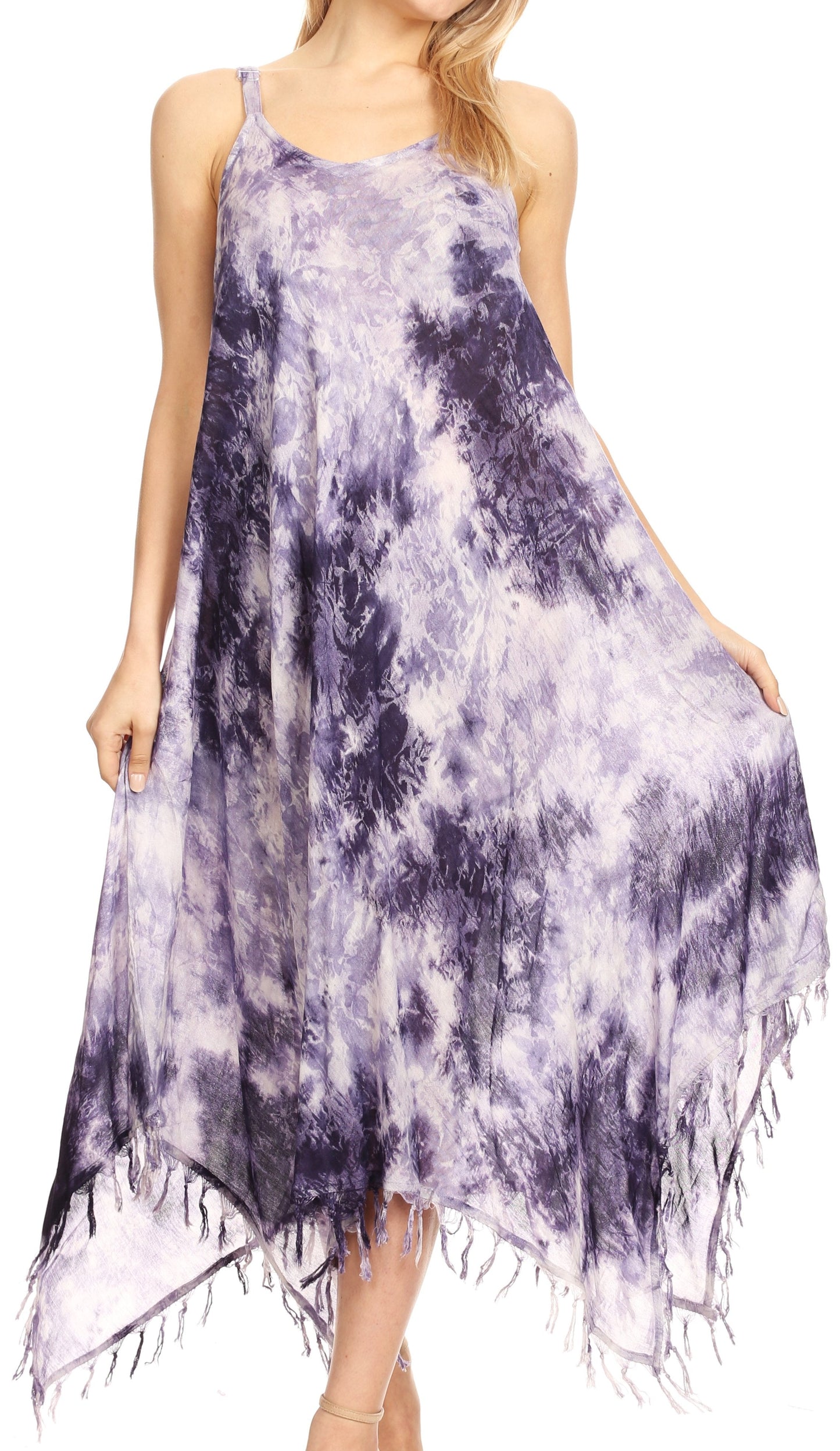 Sakkas Jass Women's Spaghetti Strap Casual Summer Sleeveless Tie-dye Dress