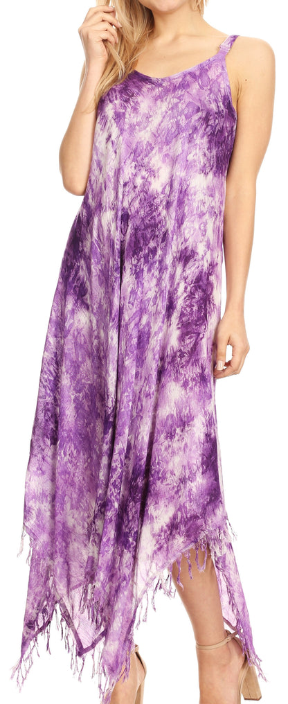 Sakkas Jass Women's Spaghetti Strap Casual Summer Sleeveless Tie-dye Dress