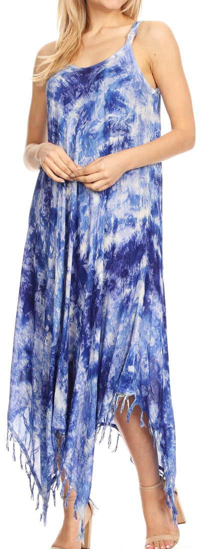 Sakkas Jass Women's Spaghetti Strap Casual Summer Sleeveless Tie-dye Dress
