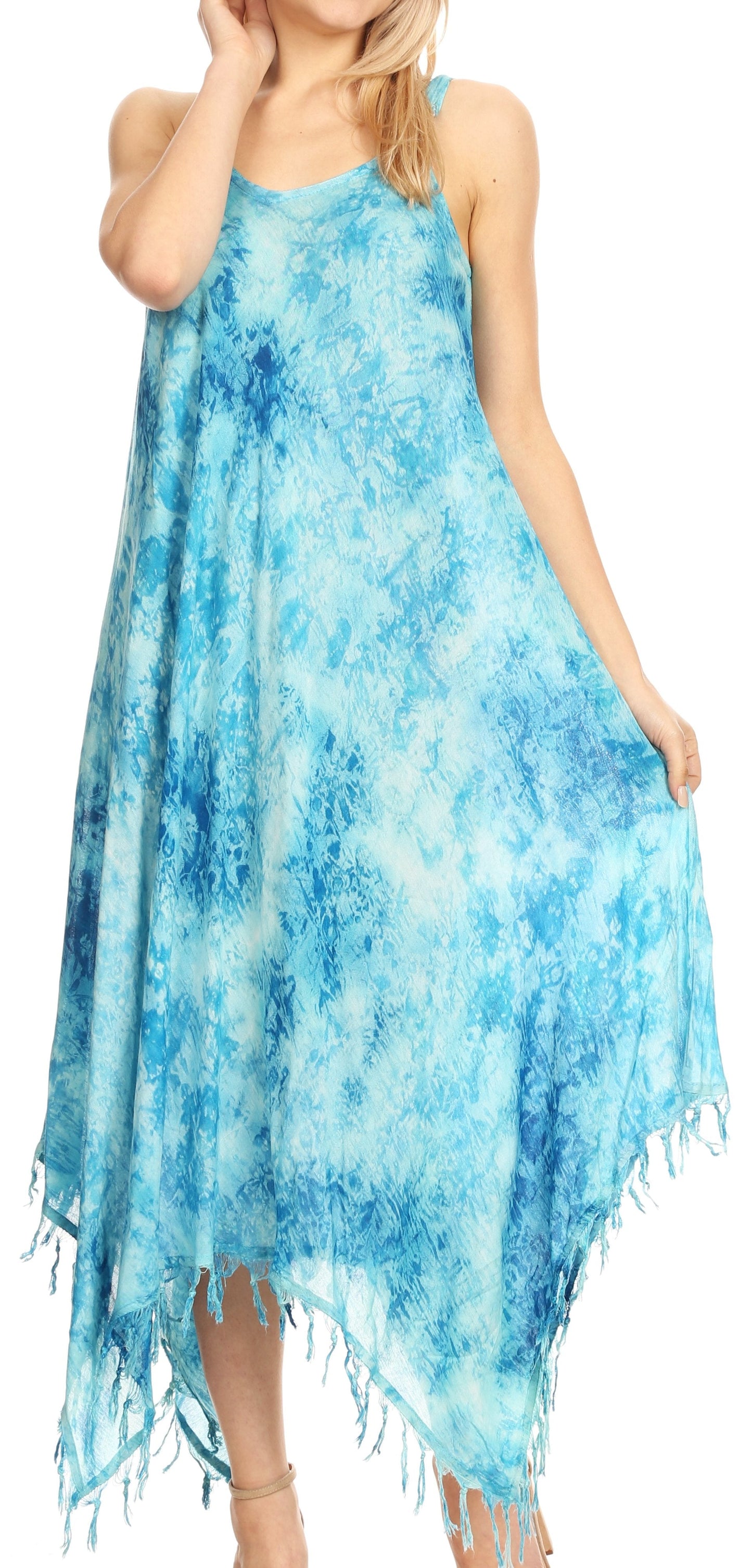 Sakkas Jass Women's Spaghetti Strap Casual Summer Sleeveless Tie-dye Dress