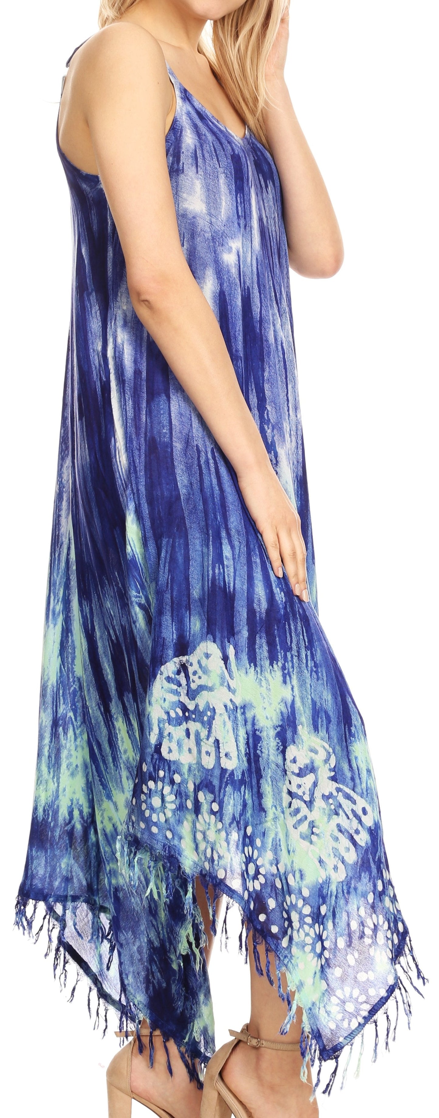 Sakkas Jass Women's Spaghetti Strap Casual Summer Sleeveless Tie-dye Dress