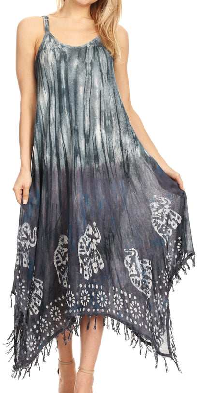 Sakkas Jass Women's Spaghetti Strap Casual Summer Sleeveless Tie-dye Dress