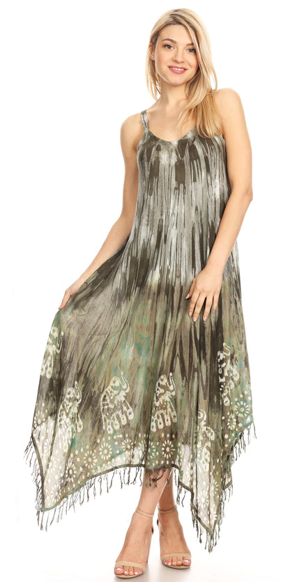 Sakkas Jass Women's Spaghetti Strap Casual Summer Sleeveless Tie-dye Dress