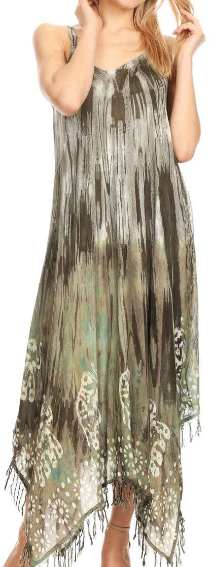 Sakkas Jass Women's Spaghetti Strap Casual Summer Sleeveless Tie-dye Dress