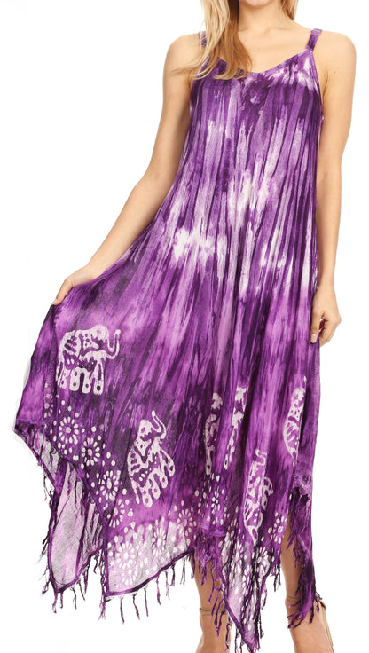 Sakkas Jass Women's Spaghetti Strap Casual Summer Sleeveless Tie-dye Dress