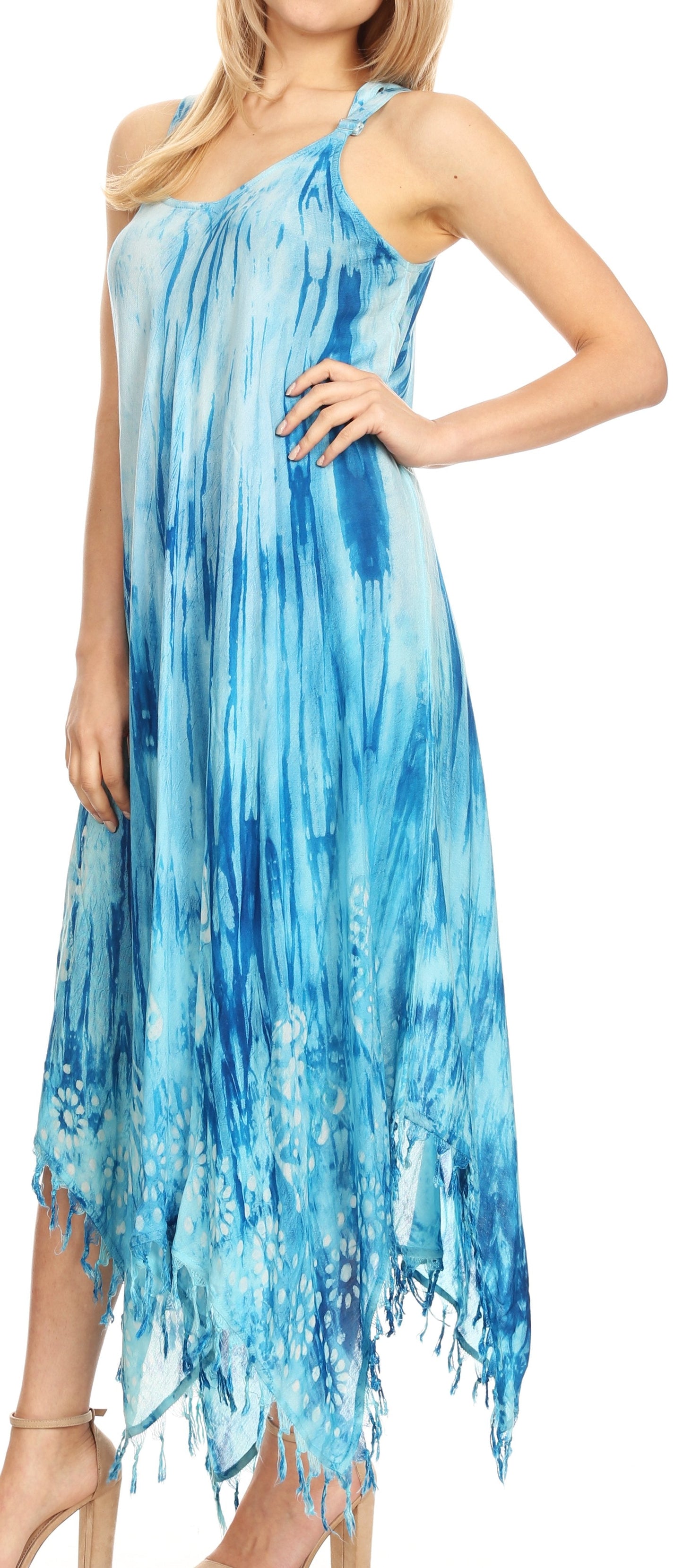 Sakkas Jass Women's Spaghetti Strap Casual Summer Sleeveless Tie-dye Dress