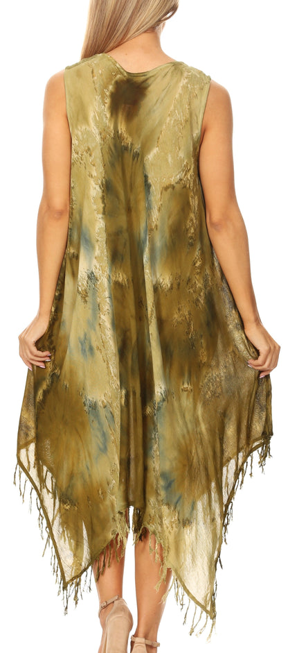 Sakkas Lara Women's Casual Fringe Loose Maxi Dress Caftan Cover-up