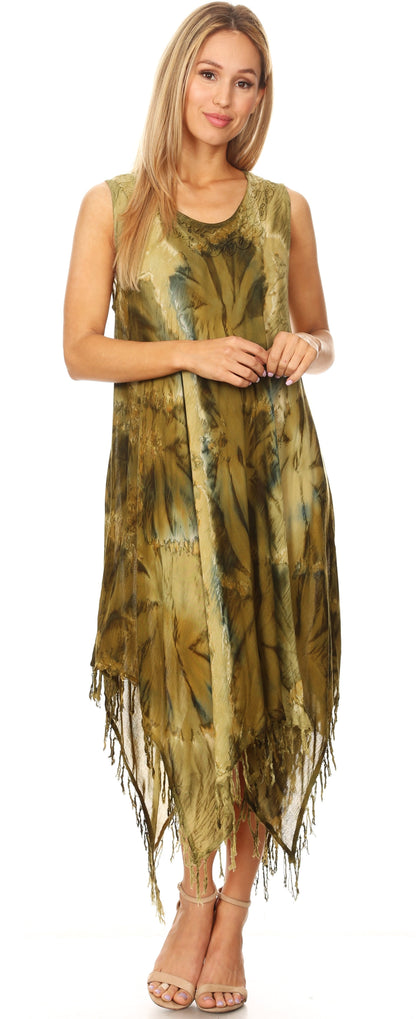 Sakkas Lara Women's Casual Fringe Loose Maxi Dress Caftan Cover-up