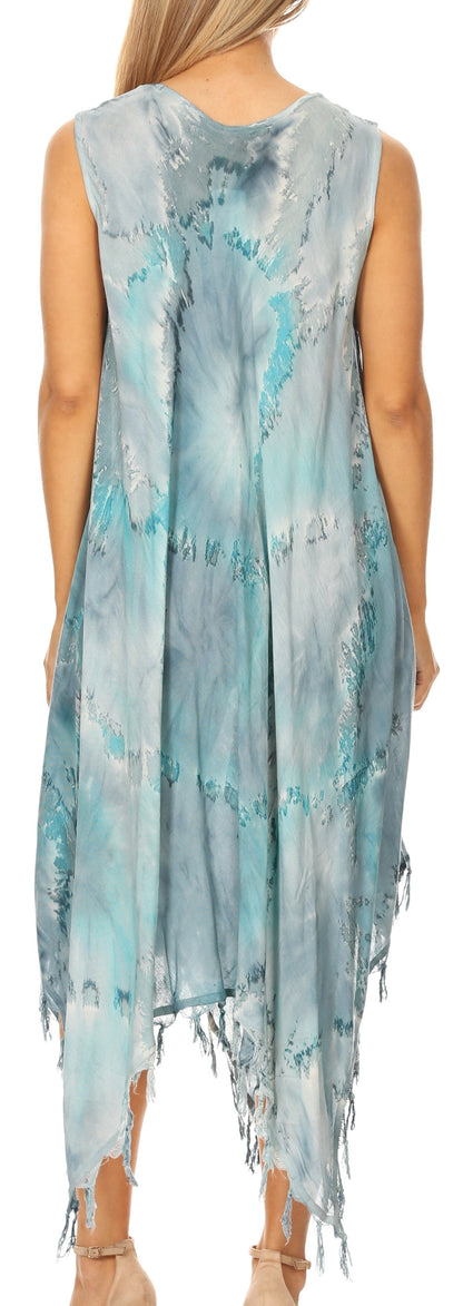 Sakkas Lara Women's Casual Fringe Loose Maxi Dress Caftan Cover-up
